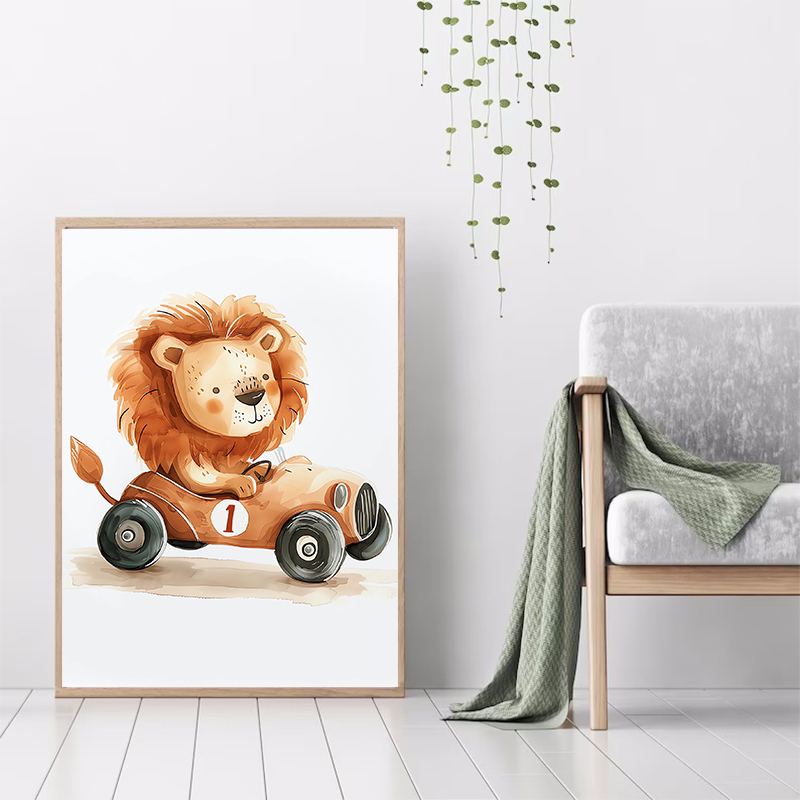 Aquarell Elefant Giraffe Löwe  – Heavy Equipment Background Bewertung und Preis