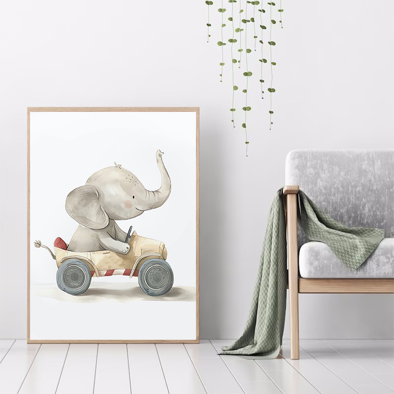 Aquarell Elefant Giraffe Löwe  – Heavy Equipment Background Bewertung und Preis