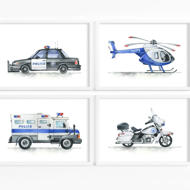 Hubschrauber Polizeiauto Junge – Heavy Equipment Background Bewertung und Preis